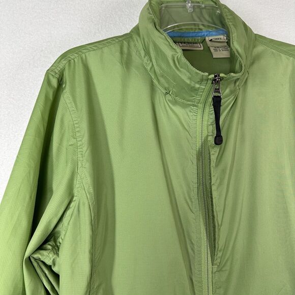 LL Bean Womens Nylon Windbreaker L Lime Green Hooded Zip Front Travel FLAW - Picture 5 of 14